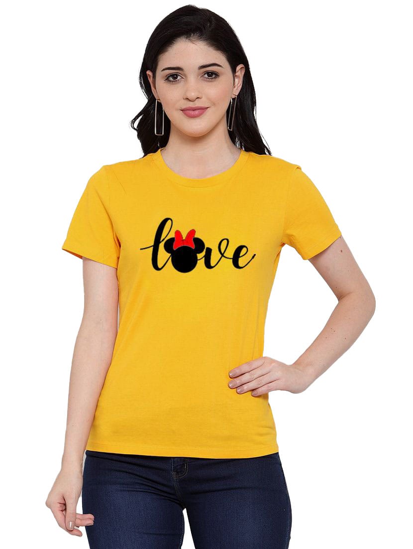 Women's Cotton Blend Love Printed T-Shirt S (Yellow)