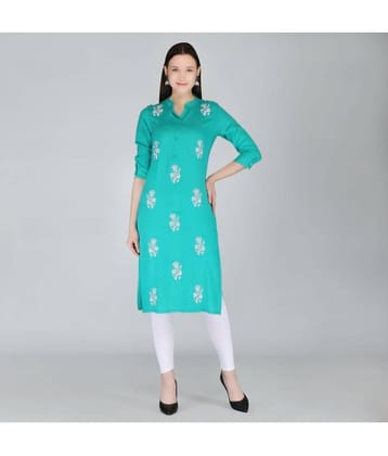 MAUKA - Turquoise Rayon Women's Straight Kurti ( Pack of 1 )