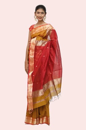Imperial Mustard Zari Khatia handwoven Saree with Tassels Imperial Mustard Zari Khatia handwoven Saree with Tassels
