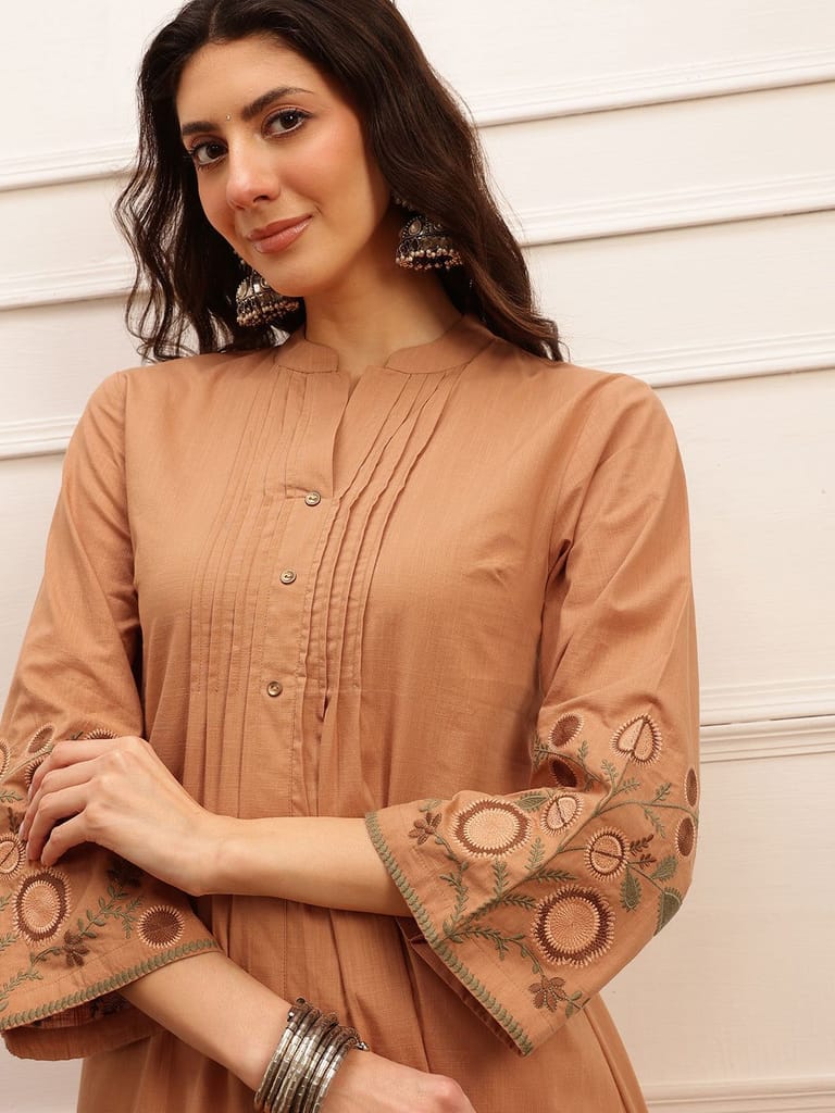 Caramel Brown Embroidered Kurta