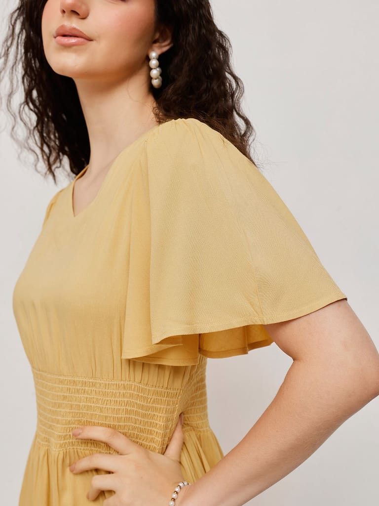Flounce Midi Summer Dress Yellow