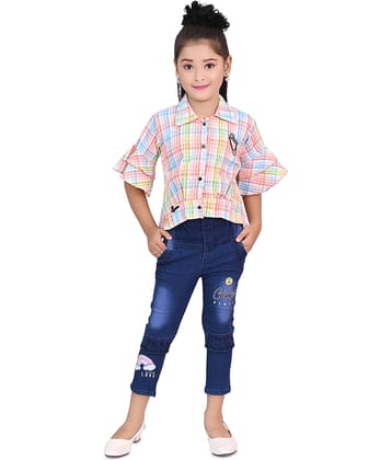DS DRESSES Pack of 1 Girls Chiffon Shirt & Jeans ( Pink )
