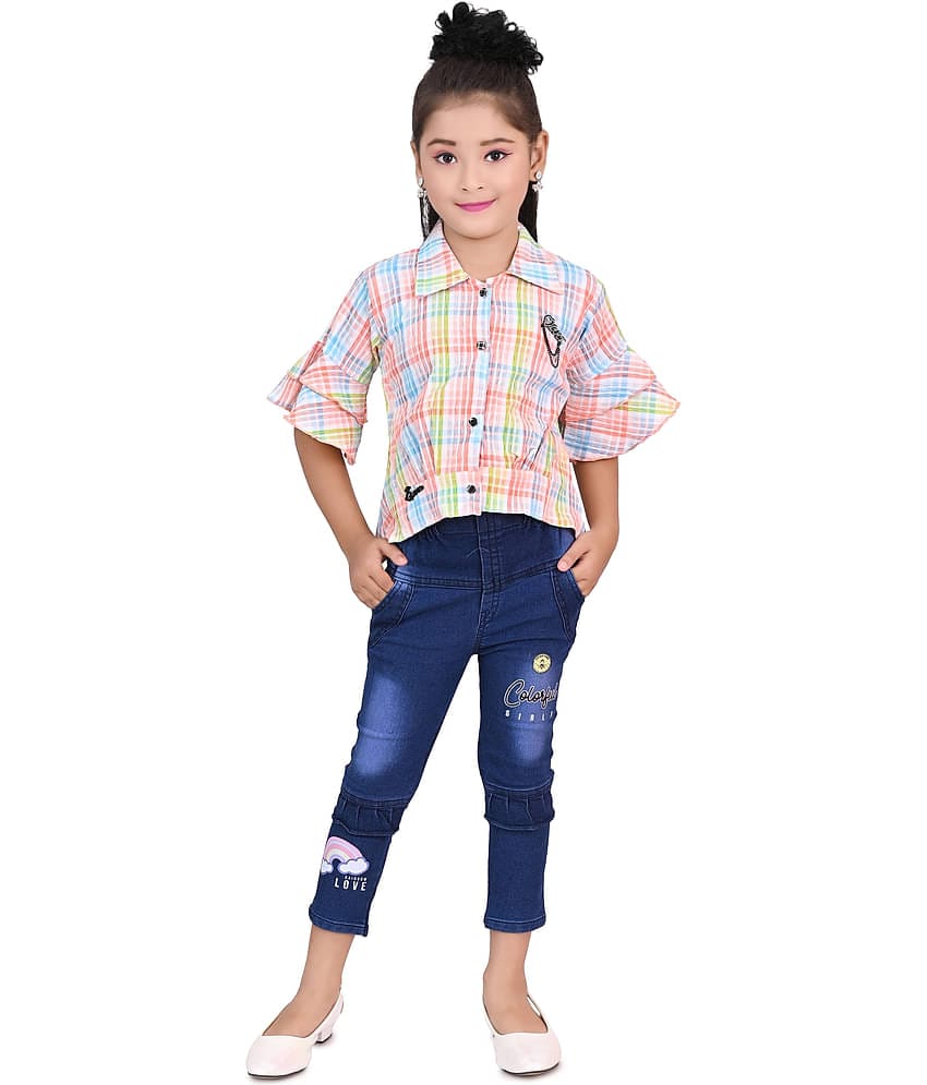 DS DRESSES Pack of 1 Girls Chiffon Shirt & Jeans ( Pink )