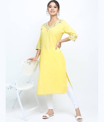 Vishudh Women Cotton Embroidered Straight Kurti ( Yellow )