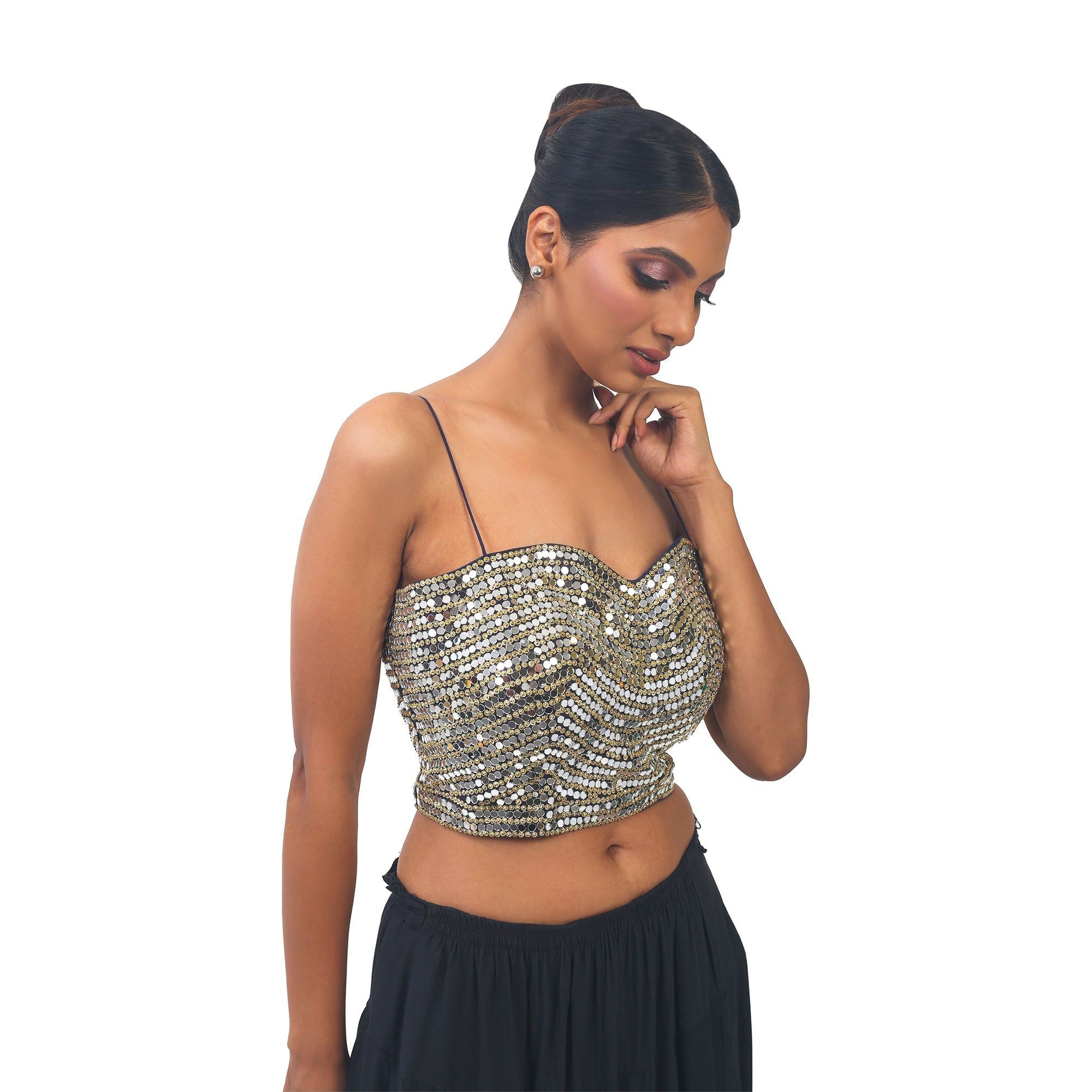 TheHangr Blue Mirror Work Designer Blouse -  34