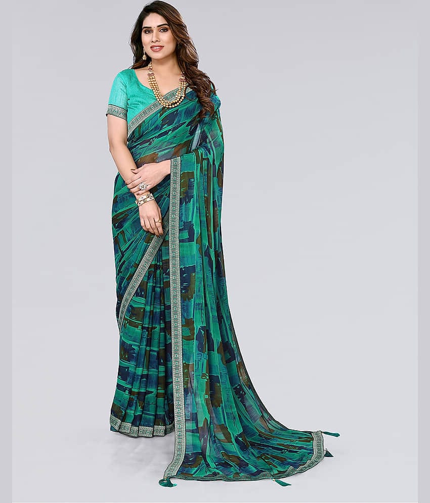 Samah Chiffon Printed Saree With Unstitched Blouse Piece ( Multicolor )