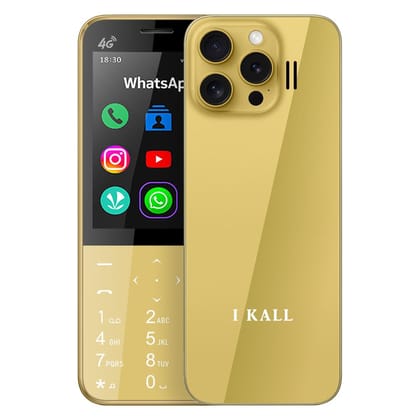 IKALL I1 Pro - 4G Android Keypad Mobile with 2.8" Touch Screen, 2GB RAM, 16GB Storage, WiFi, 4G SIM Support, 3000mAh Battery, Preloaded Wht'sAp, FB, Utube, Insta & More (Starry Gold) Starry Gold