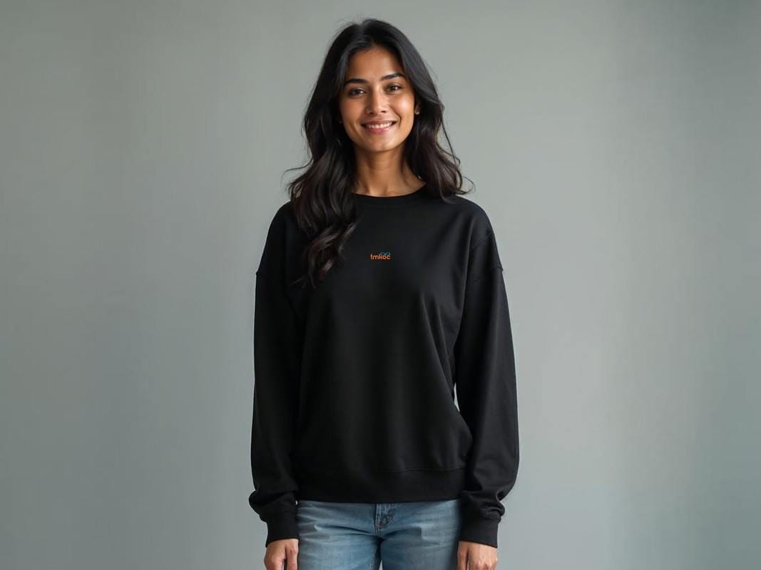 Taarak Mehta Ka Ooltah Chashmah| Black Printed Crew Neck Sweatshirt Cotton 350 GSM  (AYE BABUCHAK)