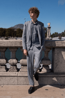 CHECK SHIRT-M / Grey/White