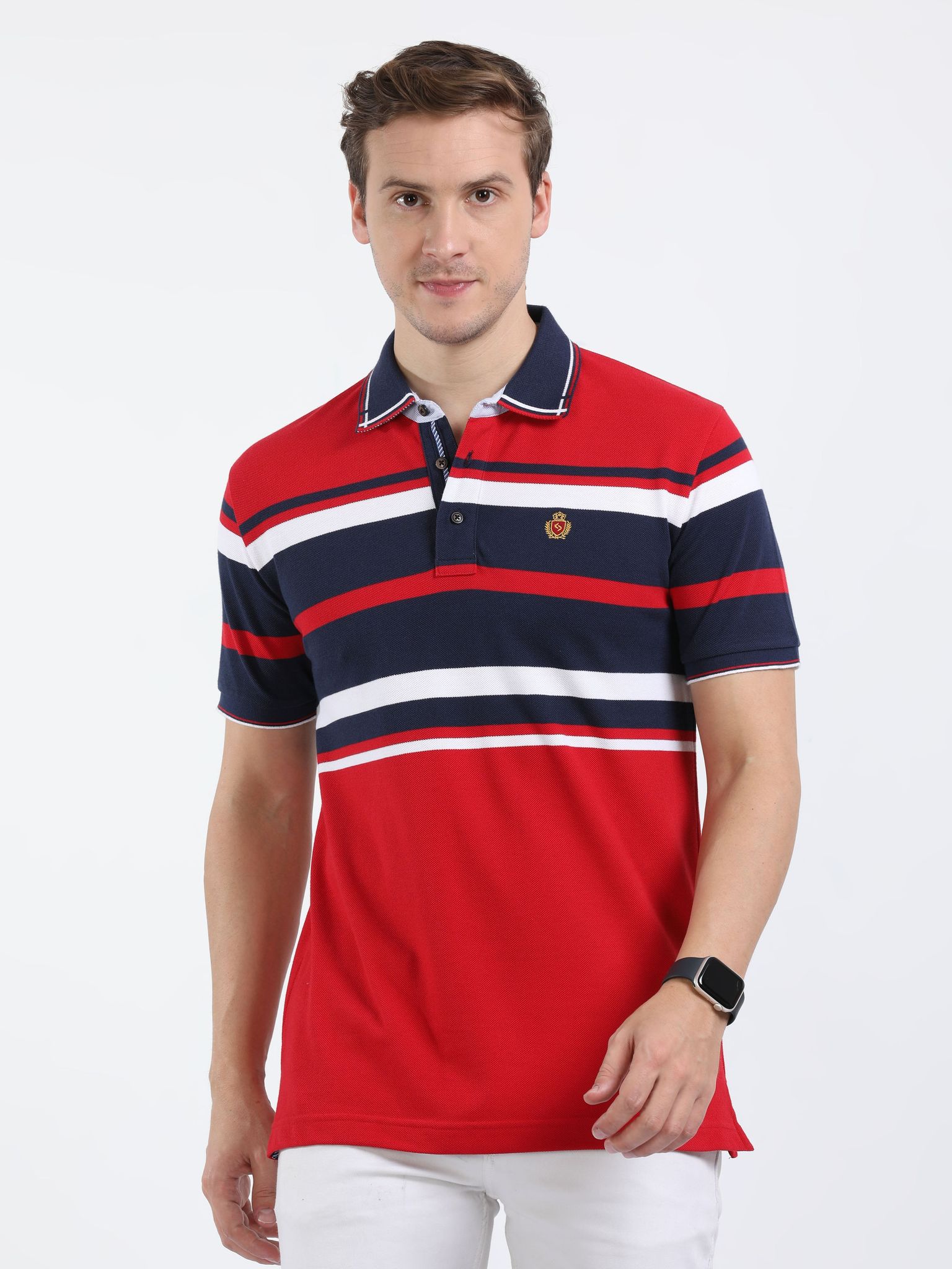 Classic Polo Mens Cotton Half Sleeves Color Blocked Slim Fit Polo Neck Red Color T-Shirt | Vta - 241 B Sf P