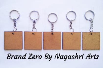 Brand Zero MDF Key Chain Straight Corner Square Design - Combo Of 5 Pcs - Select Your preferred Size & Thickness