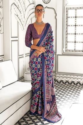 Multicolor Satin Crepe Saree