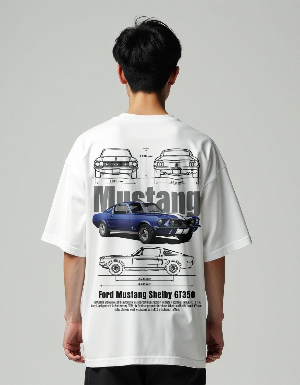 MountCart Store oversized white supercar mustang back printed t-shirt for men and women