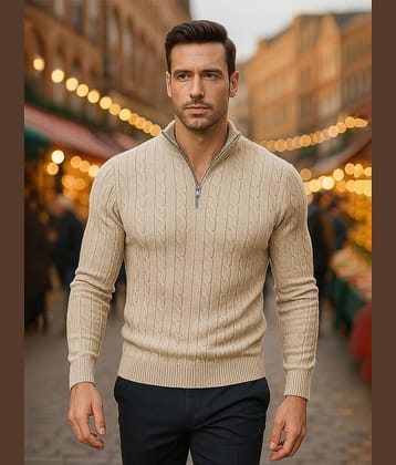 tysort Woollen High Neck Men's Full Sleeves Pullover Sweater - Beige ( Pack of 1 )