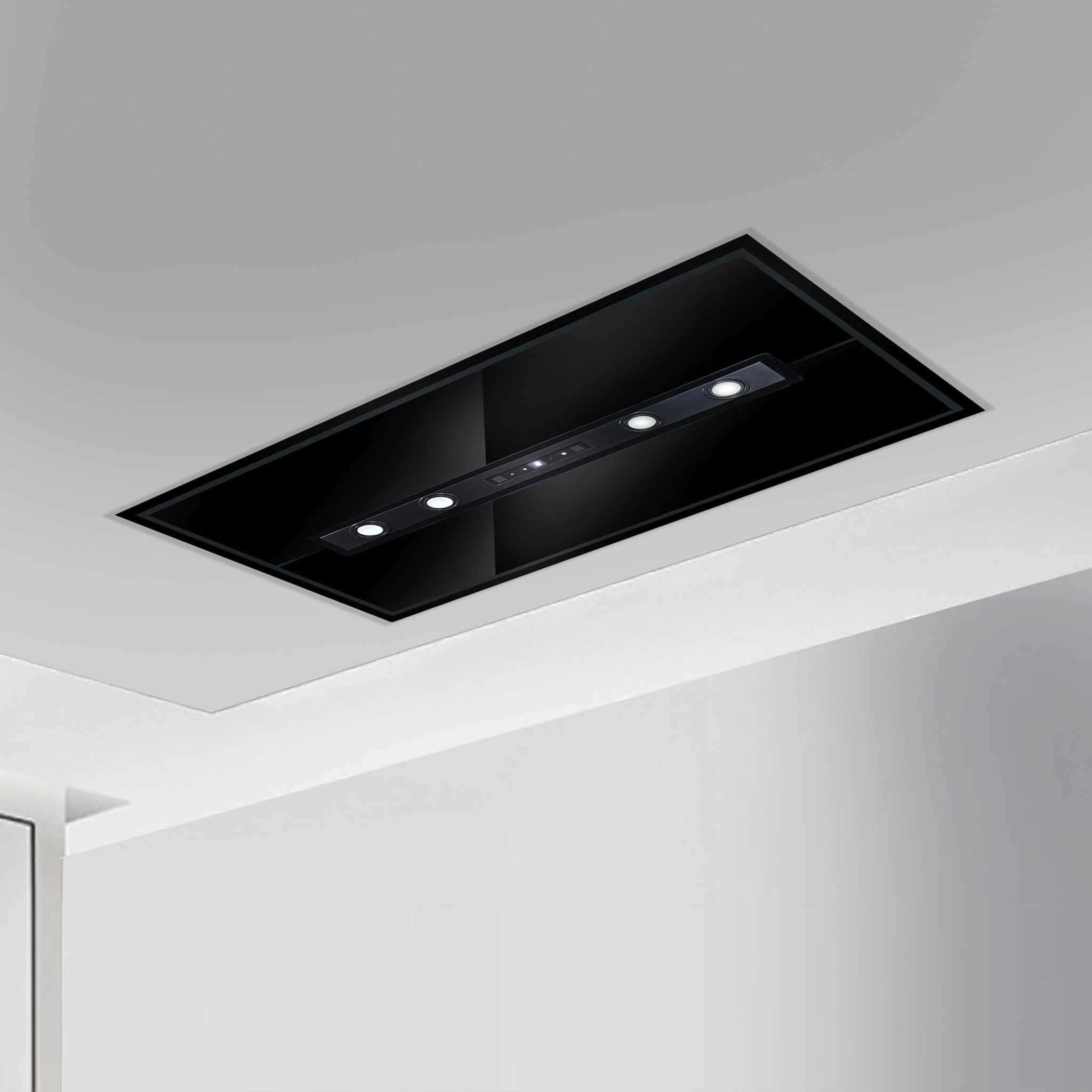 Ceiling Mounted Kitchen Chimney Cassette Island Remote Control 95/120cm 1250 m3/h with Baffle Filters -Black (CH1010INCS)