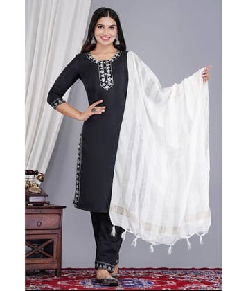 EXPORTHOUSE Silk Embellished Kurti With Pants Women's Stitched Salwar Suit - Black ( Pack of 1 )