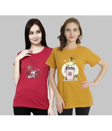 CHOZI Women Cotton Blend Printed Regular Fit Round Neck T-Shirt ( Multi Color )