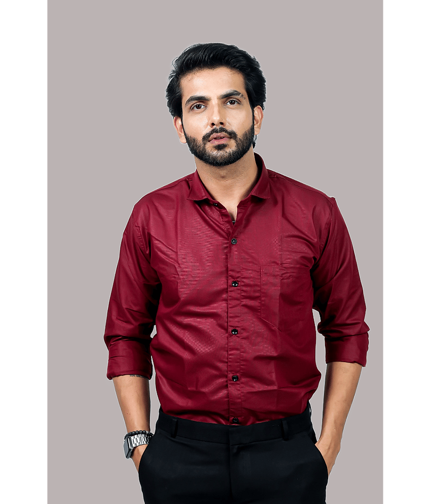 HARPITA Cotton Blend Regular Fit Full Sleeves Men's Formal Shirt - Maroon ( Pack of 1 )