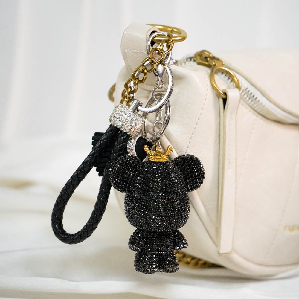 Crowned Bear Crystal Keychain-Black