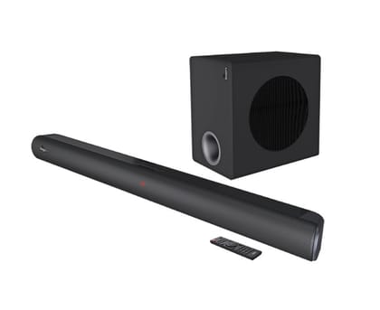 FINGERS Octane-200 Multimedia Sound Bar with Subwoofer (Powerful 200 Watts, Bluetooth, USB, AUX, Optical, HDMI (ARC), Coaxial, Mic Input (6.35mm), EQ Modes - Movies, Music & News, Wall Mount & Remote