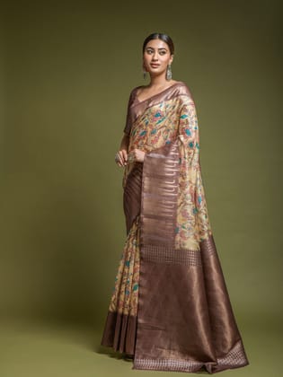 Cream Soft Modal Silk with Amazing Kalamkari Digital Print Saree