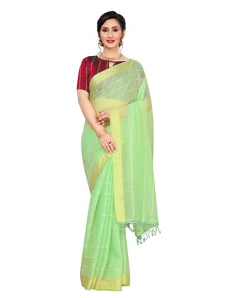 Generic Women's Cotton Saree with Blouse (Parrot Green, 5 - 6 Mtrs)
