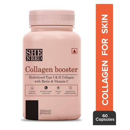 SheNeed Collagen Booster with Hydrolyzed Collagen, Anti-Aging, Beauty, Skin Repair & Pigmentation for Men & Women – 60 Capsules