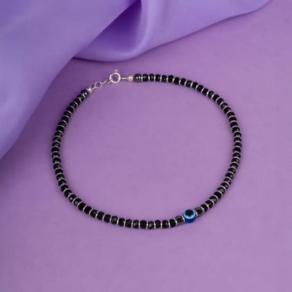 Evil Eye Black Beads Silver Anklet-Single