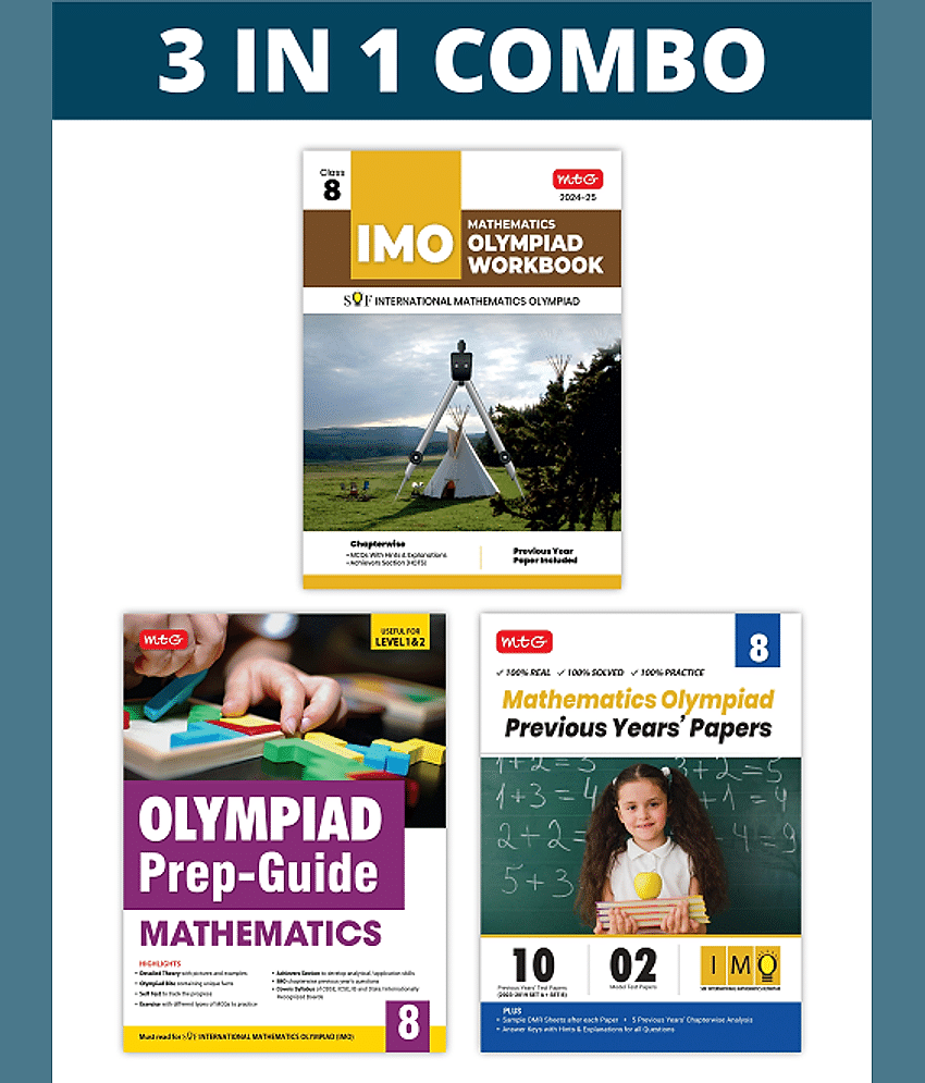 MTG International Mathematics Olympiad (IMO) Workbook, Prep-Guide & Previous Years Papers (PYQs) with Mock Test Paper Class 8 - SOF Olympiad Books For 2024-25 Exam (Set of 3 Books)