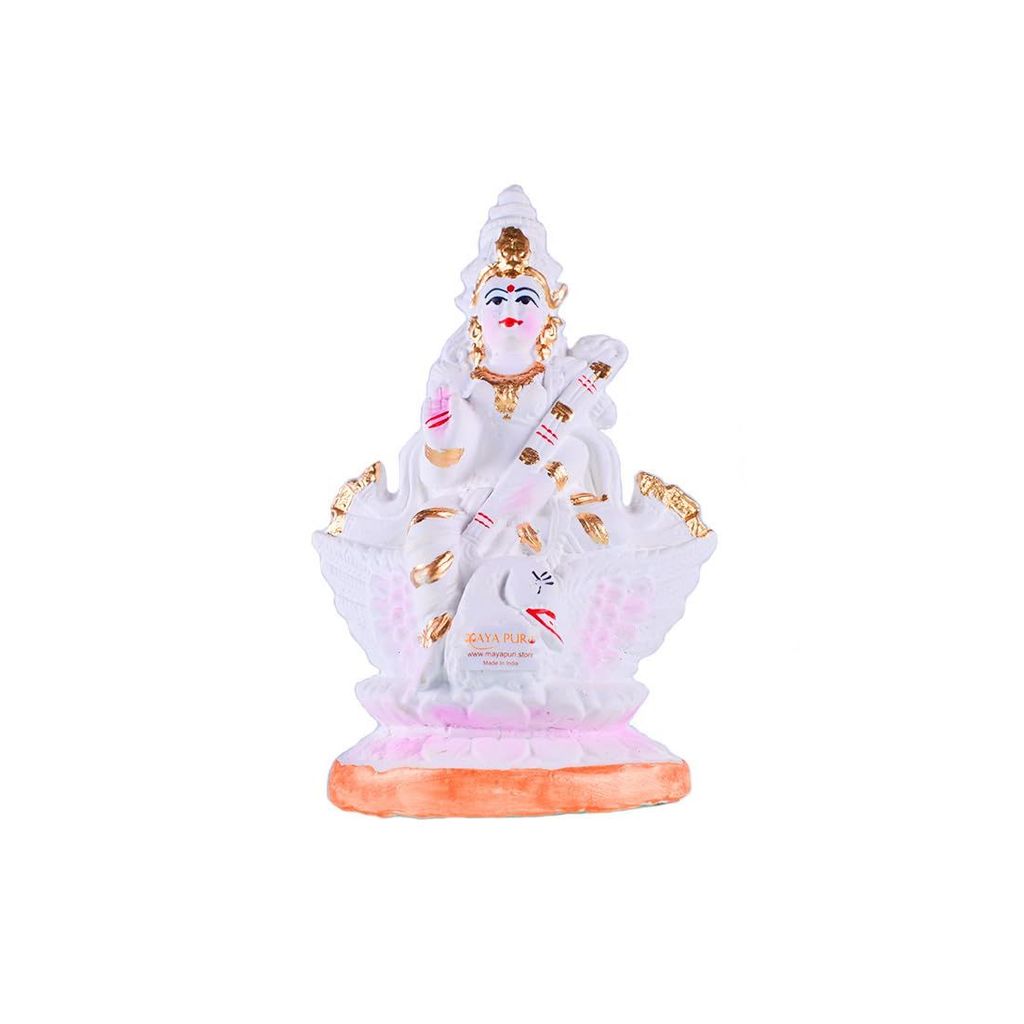 MAYAPURI Handmade White Plaster of Paris Maa Saraswati Idol/Statue for Pooja, Home-Office Decor, 7 inch - Pooja Needs | Buy online on ZillyBuy