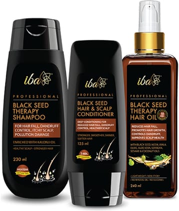 Iba Black Seed Therapy Shampoo, Conditioner, Hair oil Combo For Hair Fall, Dandruff, Itchy Scalp, (Pack of 1)
