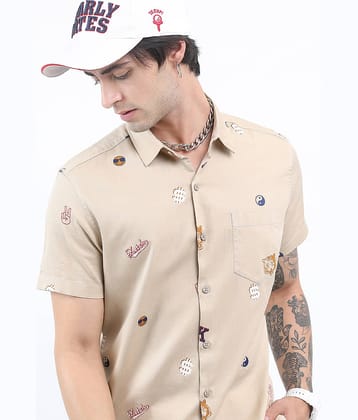 Ketch 100% Cotton Regular Fit Printed Half Sleeves Men's Casual Shirt - Beige ( Pack of 1 )