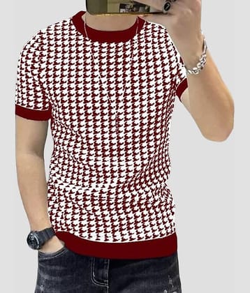FABRIPPLE Polyester Regular Fit Printed Half Sleeves Men's Round T-Shirt - Maroon ( Pack of 1 )