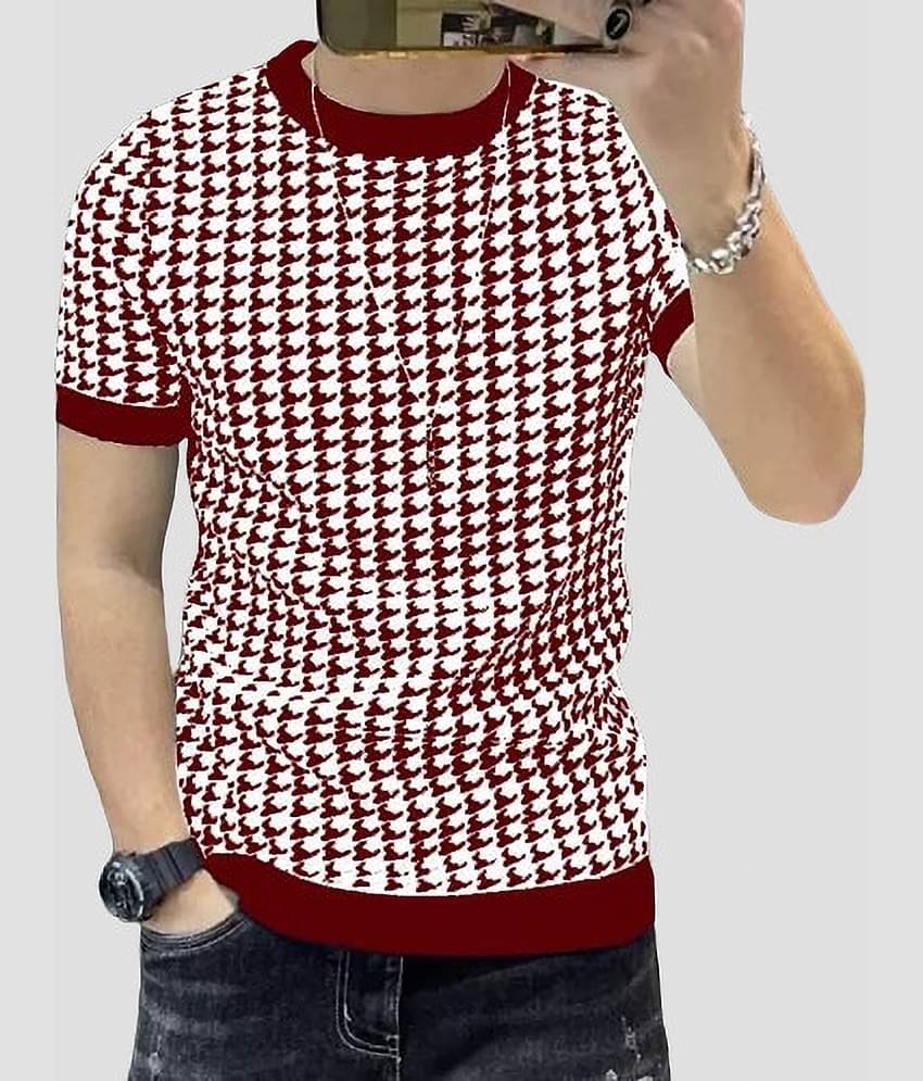 FABRIPPLE Polyester Regular Fit Printed Half Sleeves Men's Round T-Shirt - Maroon ( Pack of 1 )