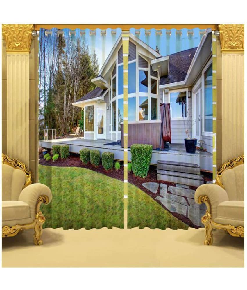 B7 CREATIONS Set of 2 Long Door Semi-Transparent Eyelet Polyester Curtains Multi Color