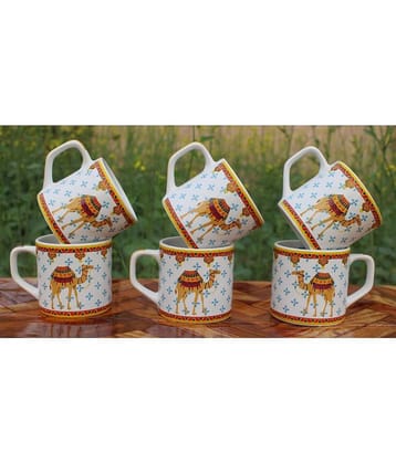 Laghima jadon Camil Round Shape Printed Ceramic Tea Cup 200 ml ( Pack of 6 )