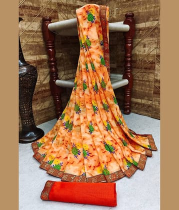 Kanooda Prints Georgette Printed Saree With Unstitched Blouse Piece ( Green )