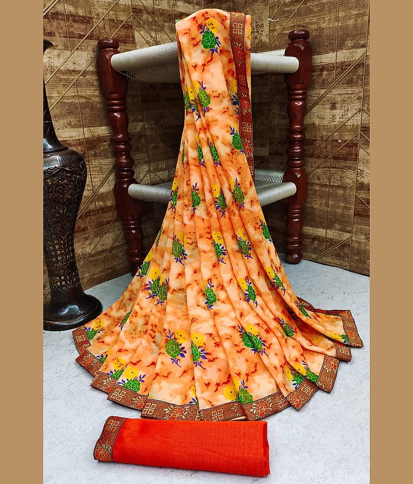 Kanooda Prints Georgette Printed Saree With Unstitched Blouse Piece ( Green )