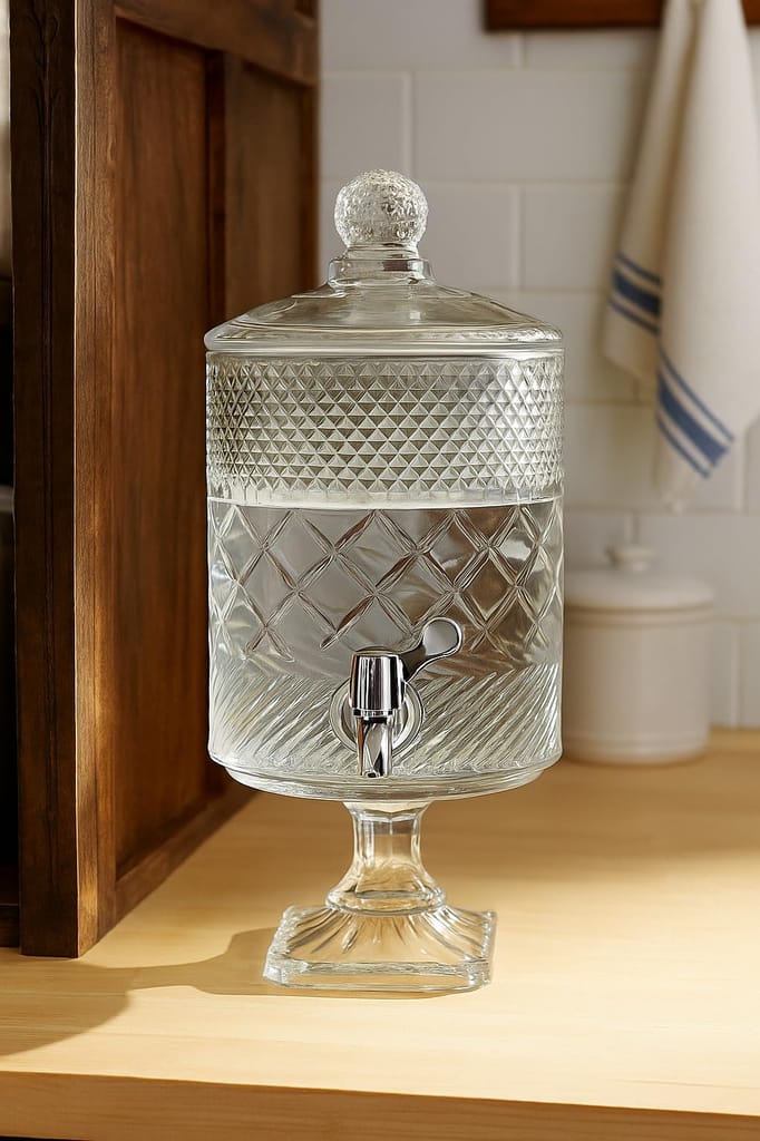 Glass Water Dispenser, 4500 ML, Set of 1, Pitcher with Lid, Perfect for Party, Office, Home & Kitchen Glassware, Water Jug for Juice and Cold Drinks (NO Design Choice Available)