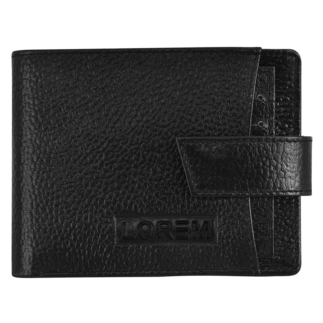 LOREM Bi-Fold Genuine Leather 7 ATM Removable Card Slots Wallet for Men-UF
