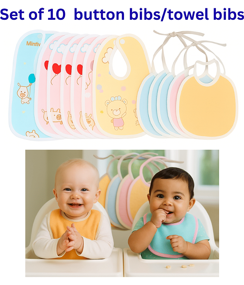 BBYARAJ Multi-Colour Cotton Bibs - Set of 10