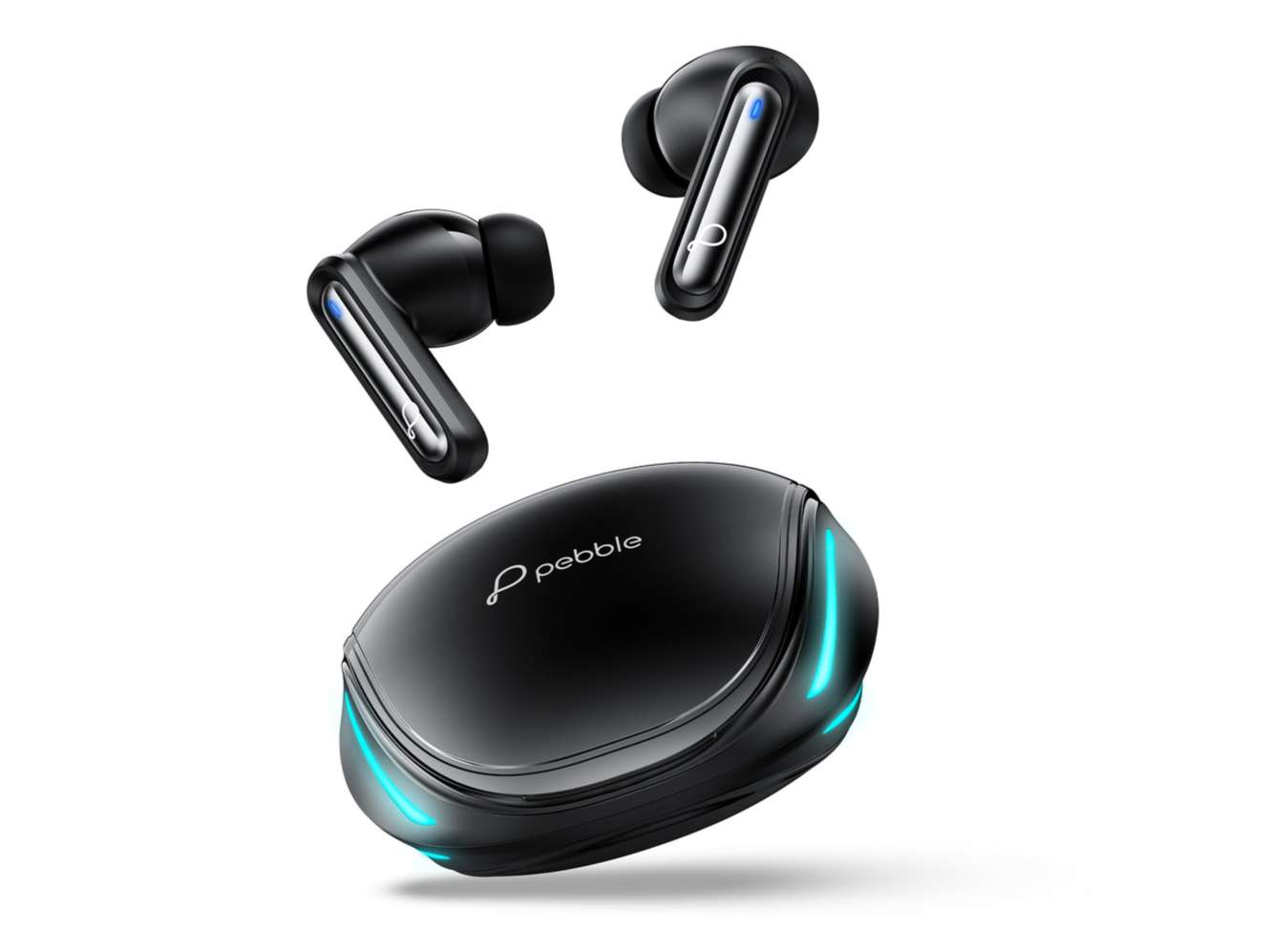 Pebble Striker buds 13mm Dynamic Driver, Deep Bass, 40H Playtime, Quad Mic ENC, Low Latency BT v5.4 Dual Pairing