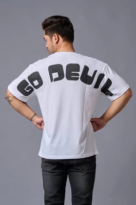 Go Devil (in Black) Printed White Oversized T-Shirt for Men S