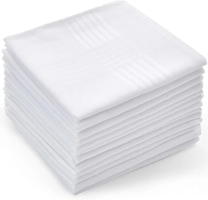 100% Cotton Premium Collection Handkerchiefs Hanky for Men, Set of 18 (White), Standard