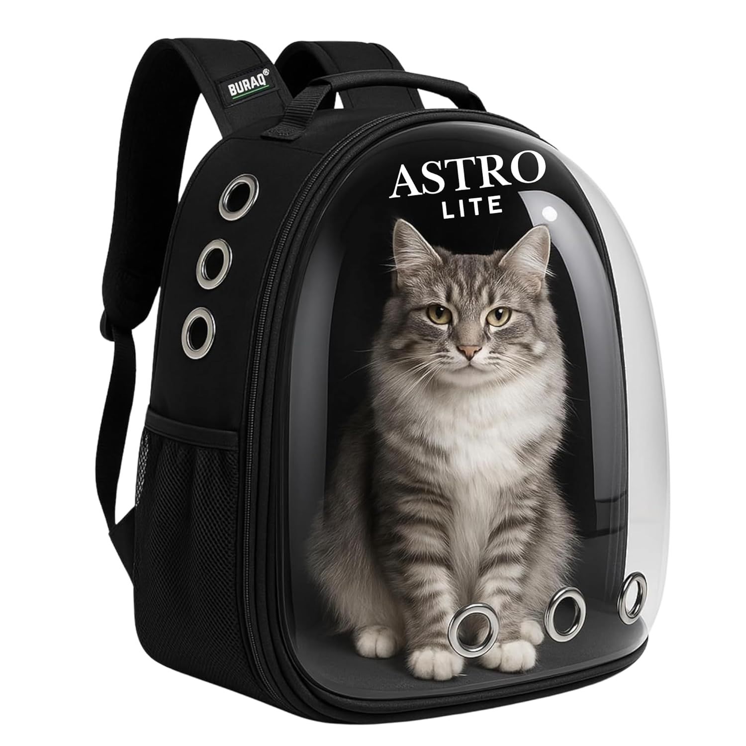 Astronaut Lite Pet Carrier Backpack – Transparent, Ventilated & Economy Cat Bag-Black