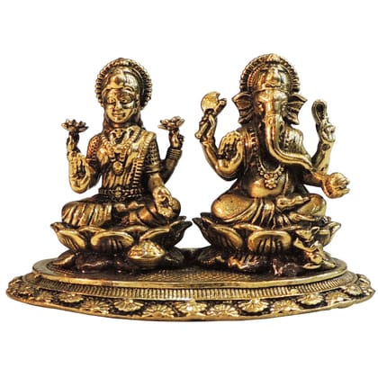 Brass Ganesh Laxmi Idol – Lakshmi Ganesh Brass God Statue for Diwali, Height : 2 Inch (BSMAS1820 D)