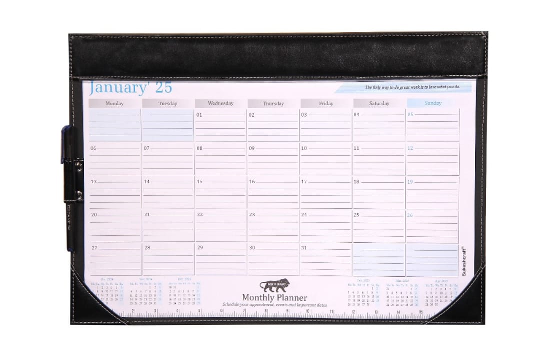 Sukeshcraft Table Planner Calendar January 2025 to December 2025 (18.5x13) in Black - Ideal for Office, Home, and Organizing