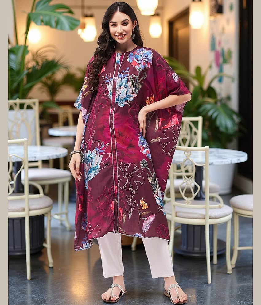 Pannkh - Wine Polyester Women's Kaftan Kurti ( Pack of 1 )