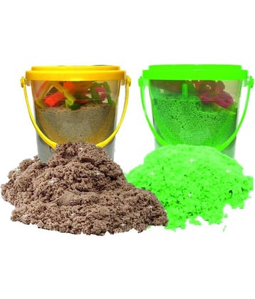Rabbit 1Kg Magic Flow Sand Buckets Pack of 2 For Kids.(Brown-Green)