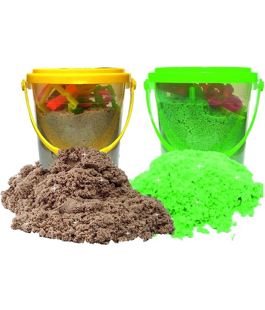 Rabbit 1Kg Magic Flow Sand Buckets Pack of 2 For Kids.(Brown-Green)